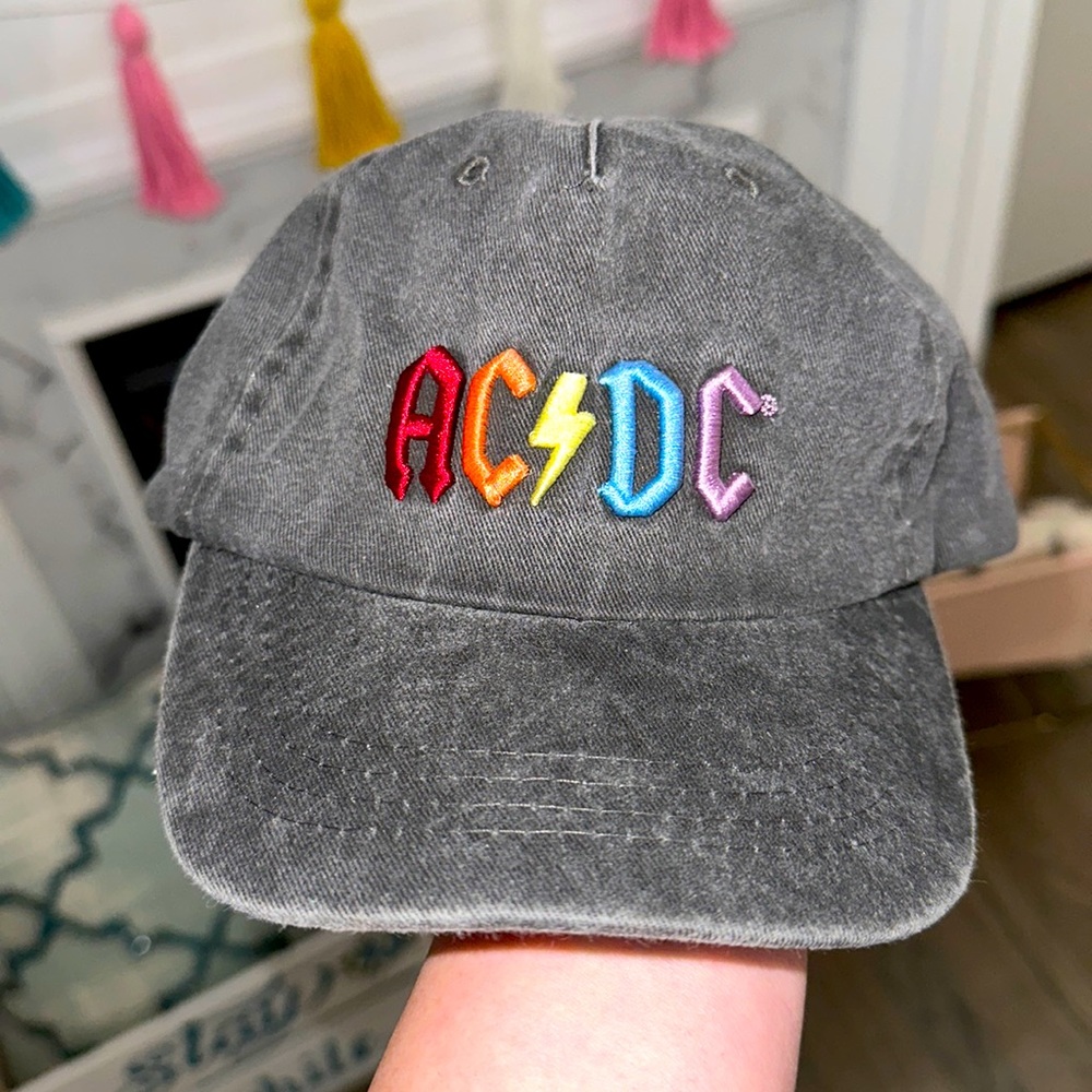 Cotton On Kids Girls Like New AC/DC Rock Band Logo Cool Grey Cap Hat OSFM 2T-5T